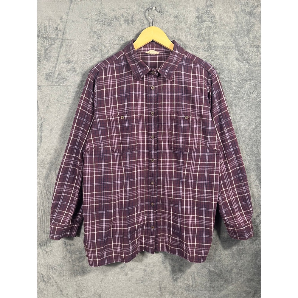 Duluth Trading Co Mens 2X Purple Plaid Cotton Flannel Button Down Shirt Long Slv